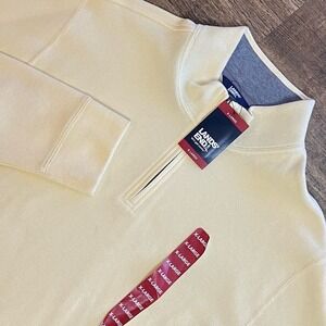 Lands End Mock Neck Pullover 1/4 Zip Mens XL Cream Bedford Ribbed Sweater Office